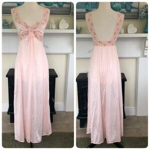 Vtg Lady Cameo Dallas Pink Long Night Gown Maxi Lingerie Sexy Small